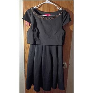 Y2K Betsey Johnson black cutout neckline fit flare dress goth punk retro party S